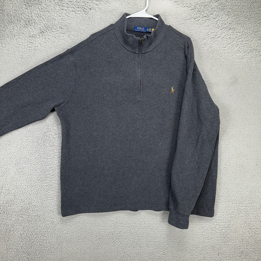 Polo Ralph Lauren Mens French Rib Half Zip Sweater 1XB Big Grey Flesh Pony Knit